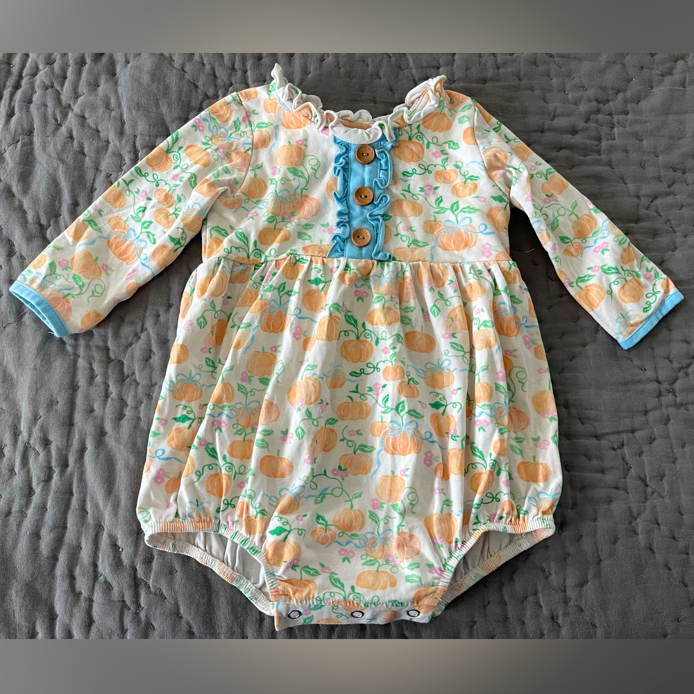 Swoon Baby Pumpkin Baby Bubble Romper Boutique Fall Autumn Thanksgiving 12 Month